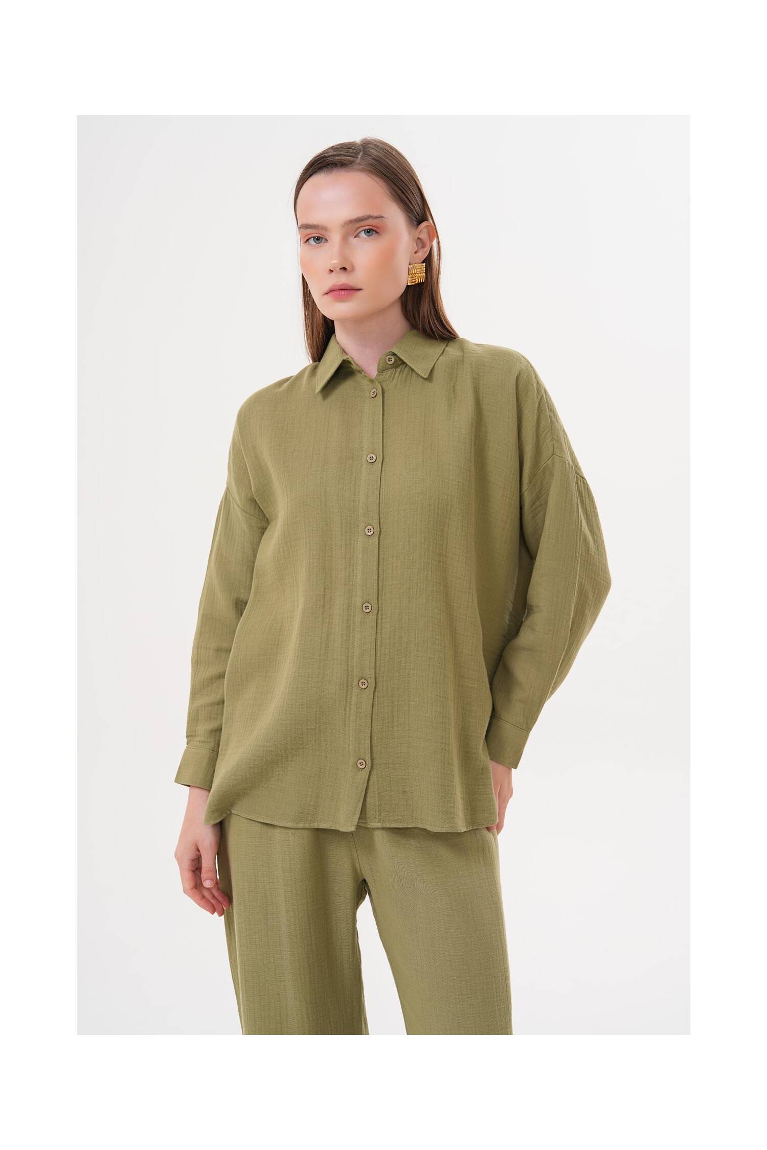 Women's Long Sleeve Oversize Muesli Shirt - Brand: Levure - Women's Clothing Wholesale - Globality Store