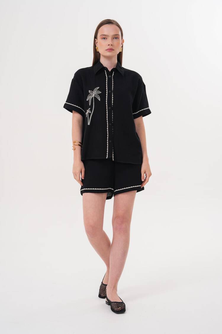 Embroidery Detailed Buttoned Mueslin Shirt - Brand: Levure - Women's Clothing Wholesale - Globality Store