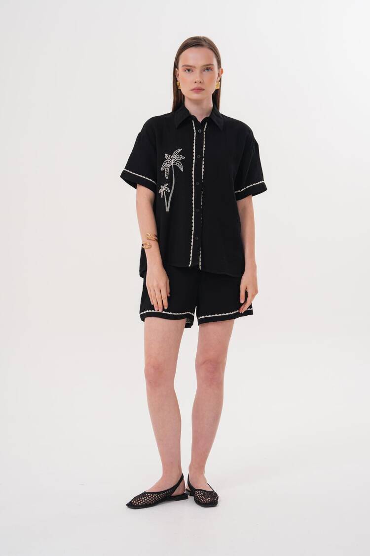 Embroidery Detailed Buttoned Mueslin Shirt