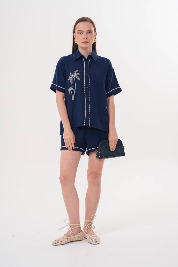 Embroidery Detailed Buttoned Mueslin Shirt - Brand: Levure - Women's Clothing Wholesale - Globality Store