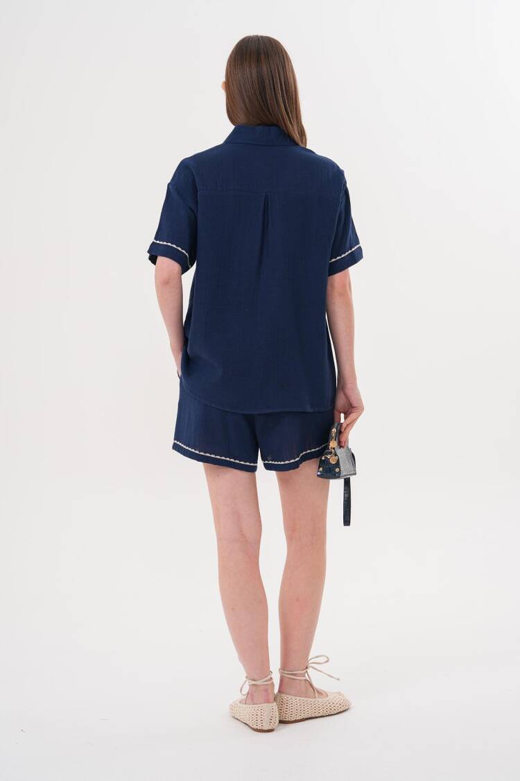 Embroidery Detailed Buttoned Mueslin Shirt