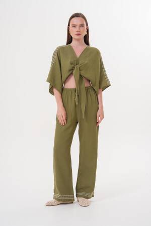 Shoulder Embroidery Detailed Tie Waist Shirt - Brand: Levure - Women's Clothing Wholesale - Globality Store