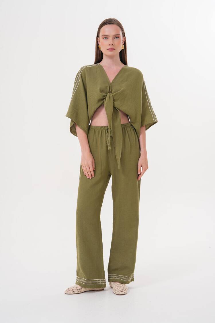 Shoulder Embroidery Detailed Tie Waist Shirt - Brand: Levure - Women's Clothing Wholesale - Globality Store