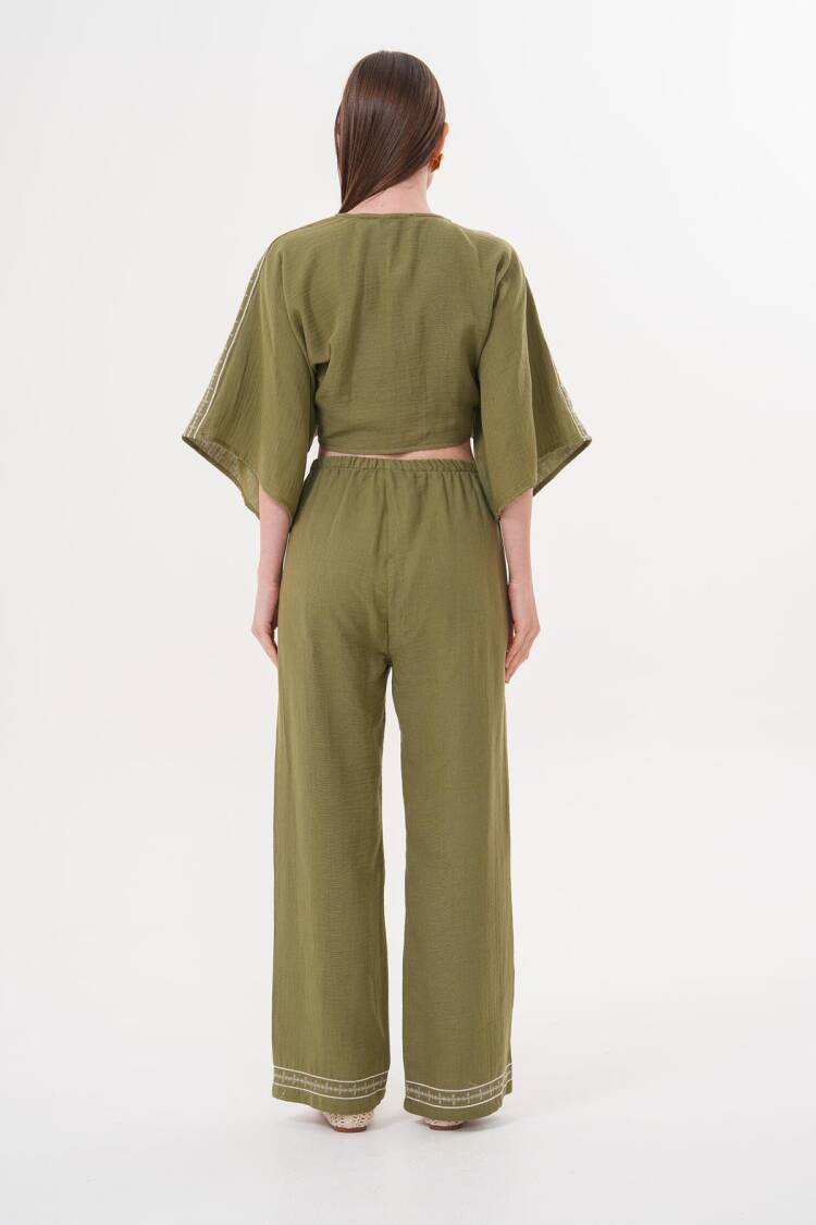Shoulder Embroidery Detailed Tie Waist Shirt