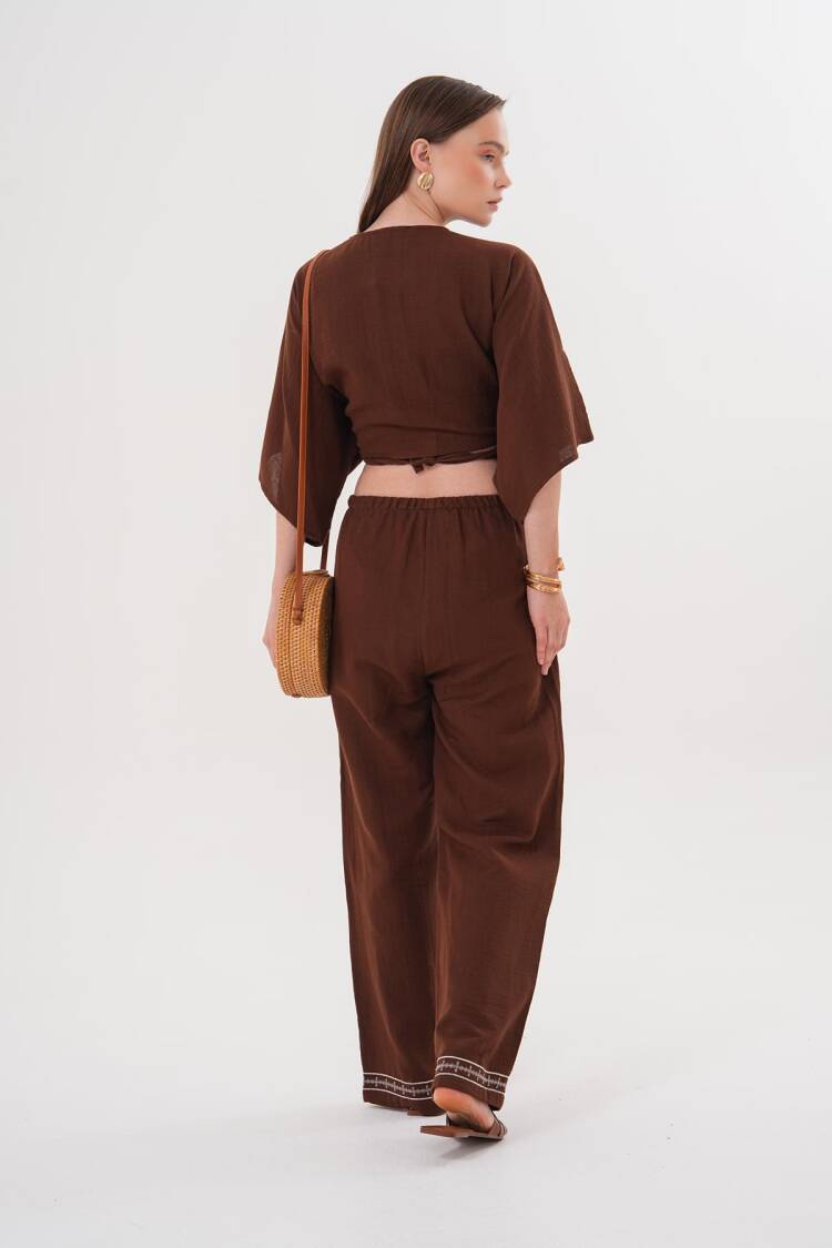 Shoulder Embroidery Detailed Tie Waist Shirt