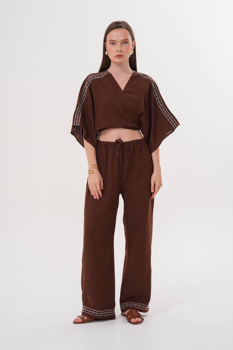 Shoulder Embroidery Detailed Tie Waist Shirt - Brand: Levure - Women's Clothing Wholesale - Globality Store