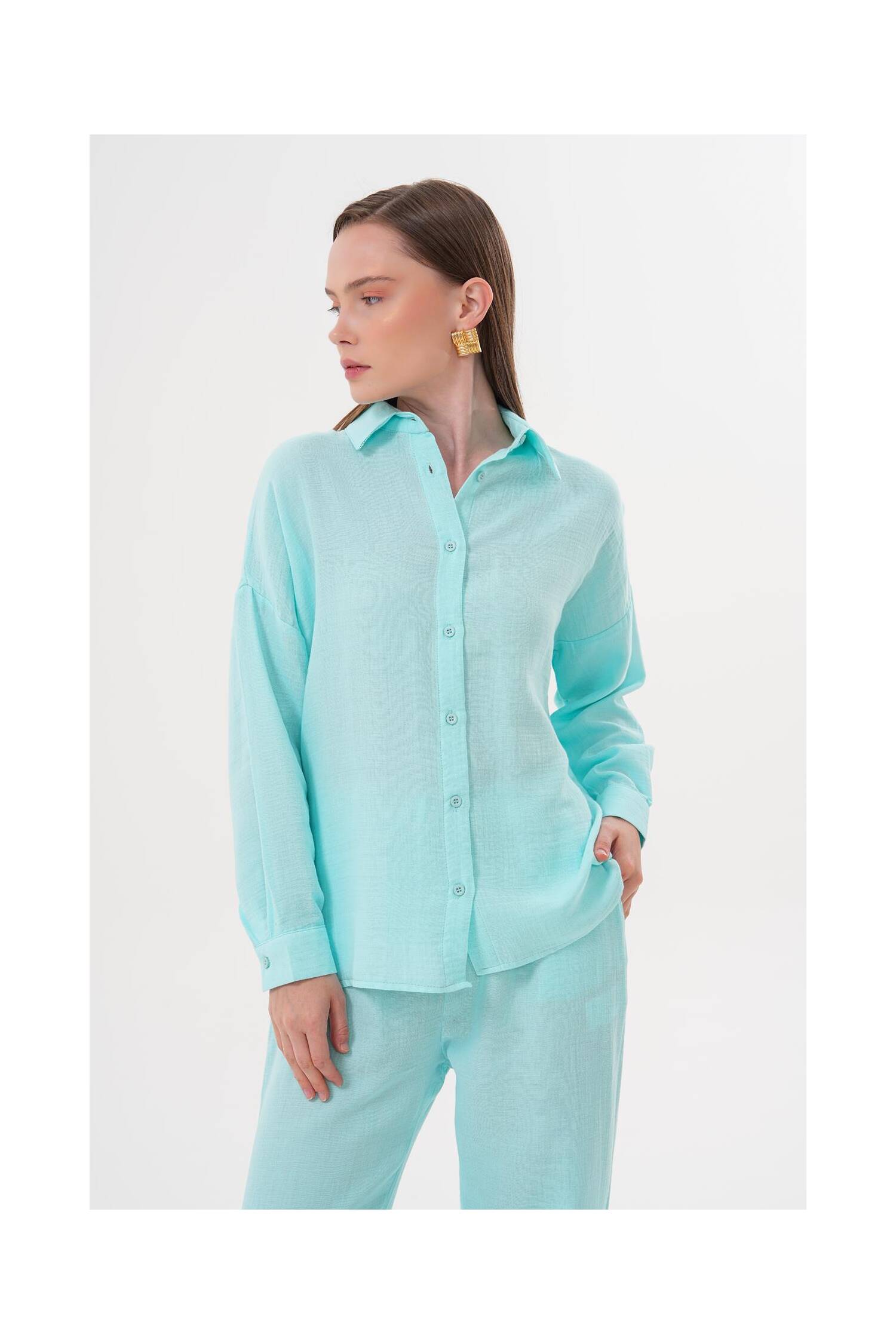 Women's Long Sleeve Oversize Mueslin Shirt - Brand: Levure - Women's Clothing Wholesale - Globality Store