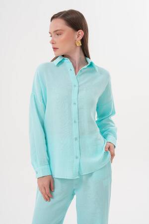 Women's Long Sleeve Oversize Mueslin Shirt - Brand: Levure - Women's Clothing Wholesale - Globality Store