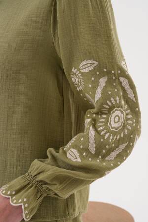 Sleeve Embroidery Detailed Front Buttoned Shirt - Brand: Levure - Women's Clothing Wholesale - Globality Store