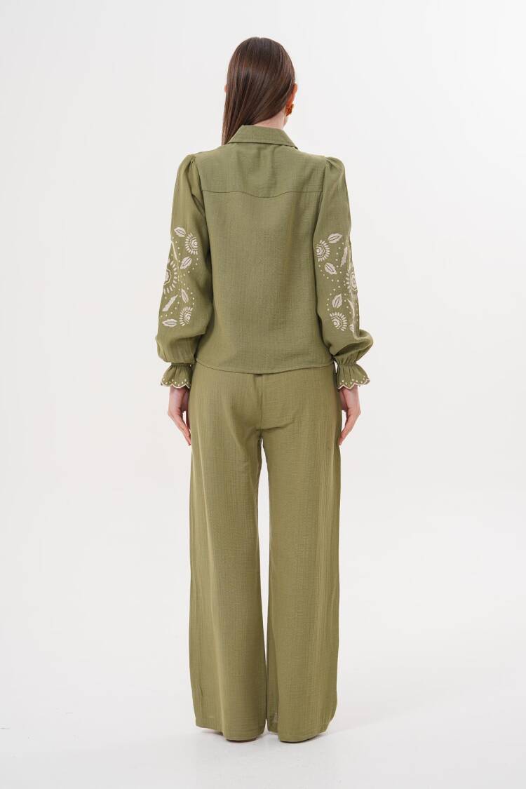 Sleeve Embroidery Detailed Front Buttoned Shirt