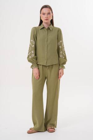 Sleeve Embroidery Detailed Front Buttoned Shirt - Brand: Levure - Women's Clothing Wholesale - Globality Store