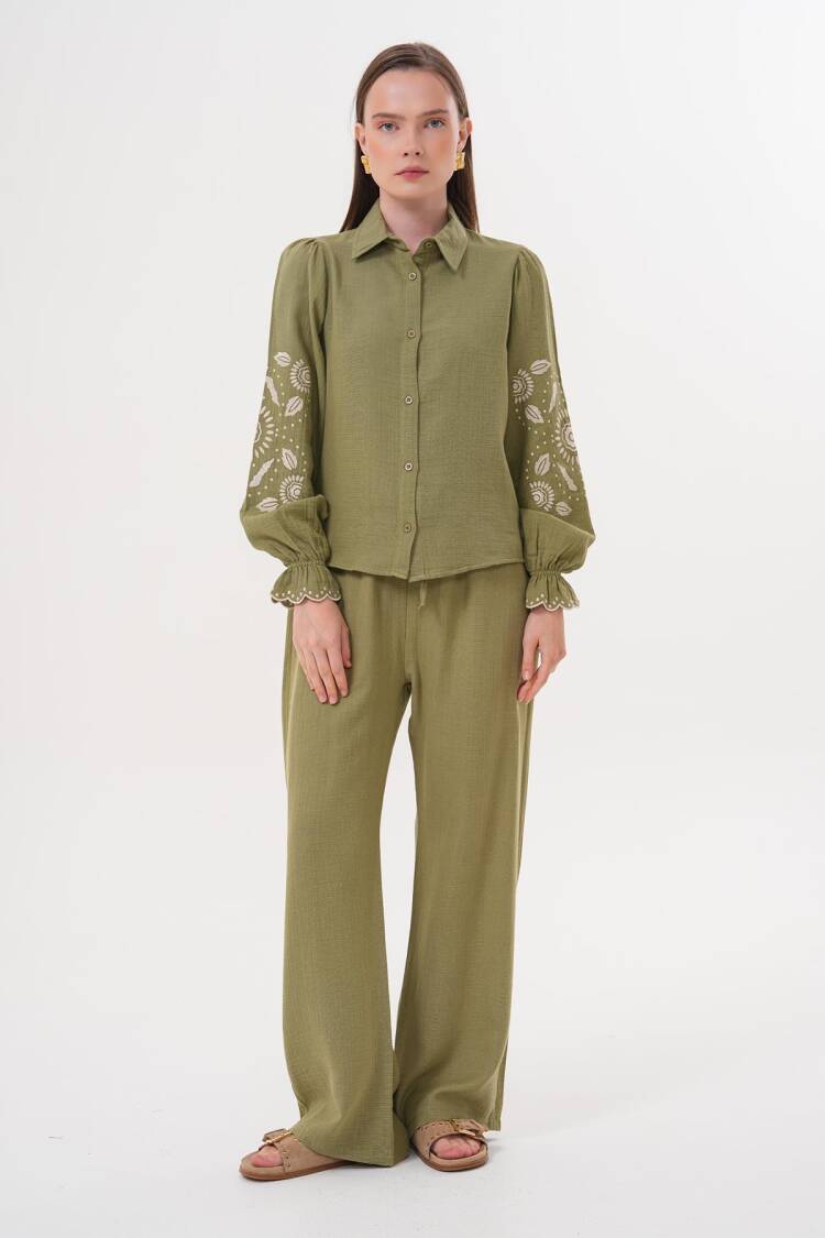 Sleeve Embroidery Detailed Front Buttoned Shirt - Brand: Levure - Women's Clothing Wholesale - Globality Store