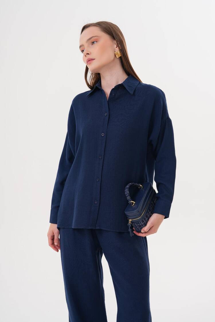 Women's Long Sleeve Oversize Mueslin Shirt Navy