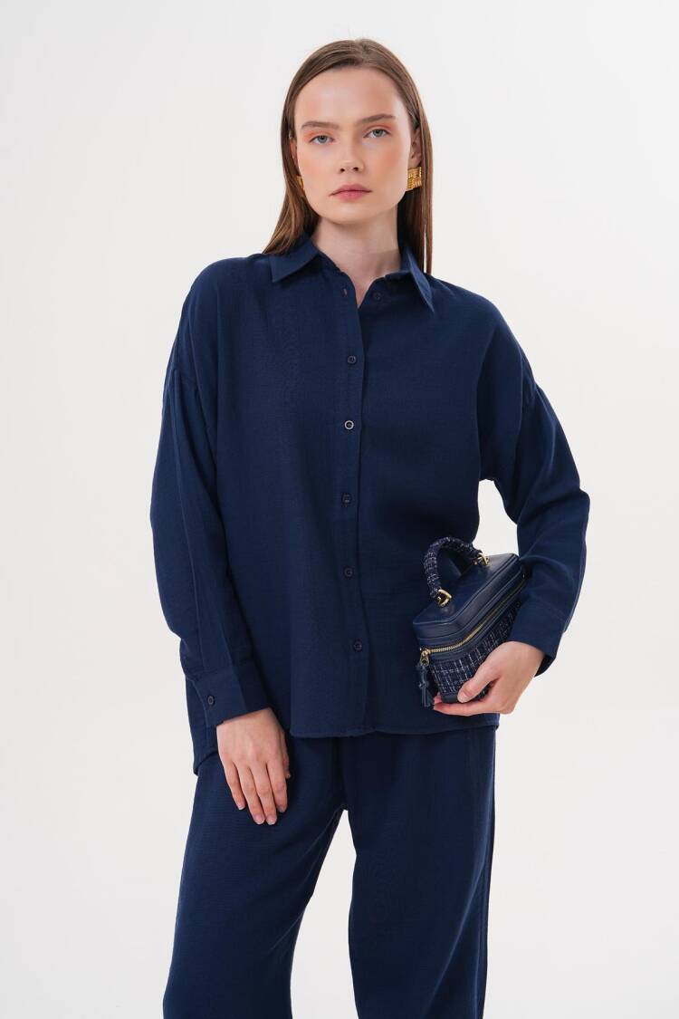 Women's Long Sleeve Oversize Mueslin Shirt Navy