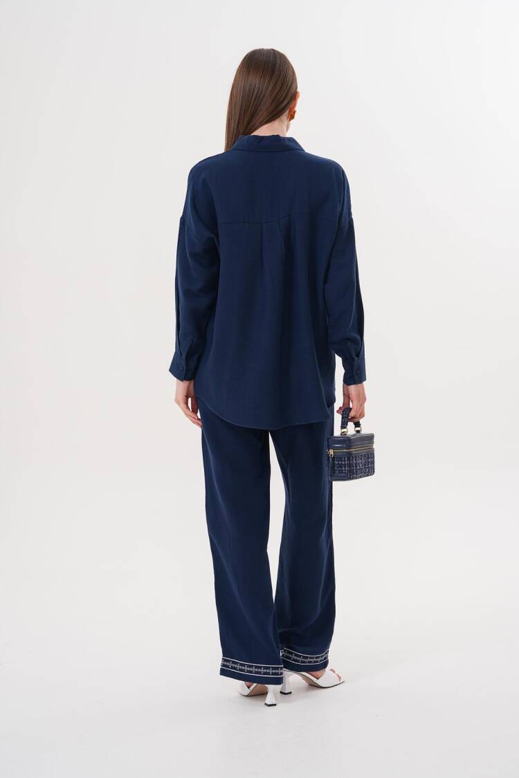 Women's Long Sleeve Oversize Mueslin Shirt Navy