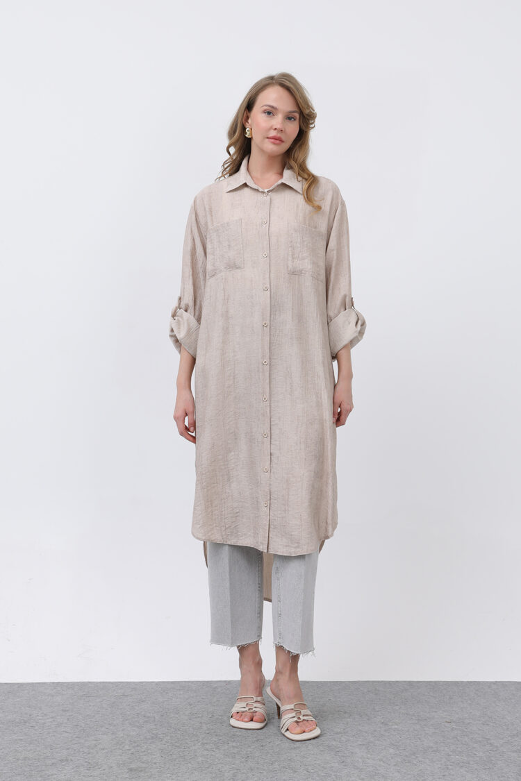 Women's Front Pocket Detailed Back Long Tunic With Robes - Puane - Globality Store - Women Clothes Wholesale Turkey