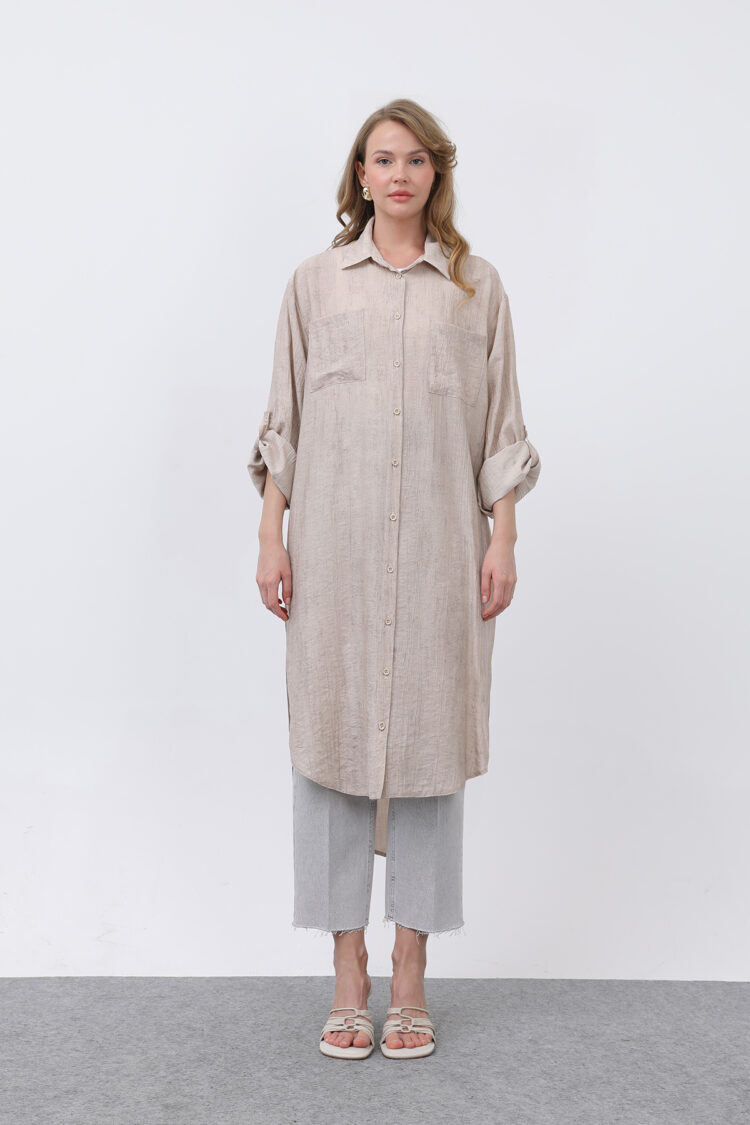Women's Front Pocket Detailed Back Long Tunic With Robes