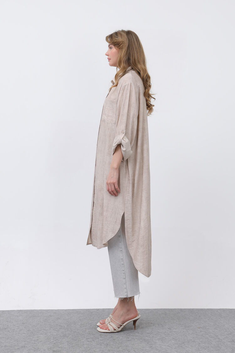 Women's Front Pocket Detailed Back Long Tunic With Robes