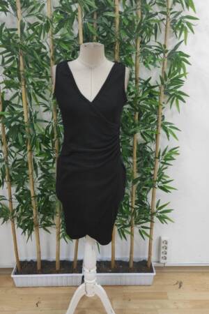 Women's Strappy Double Collar Side Buttoned Front Asymmetric Cut Detailed Thick Ribbed Camisole Dress - Black - Brand: Janes - Women's Clothing Wholesale - Globality Store