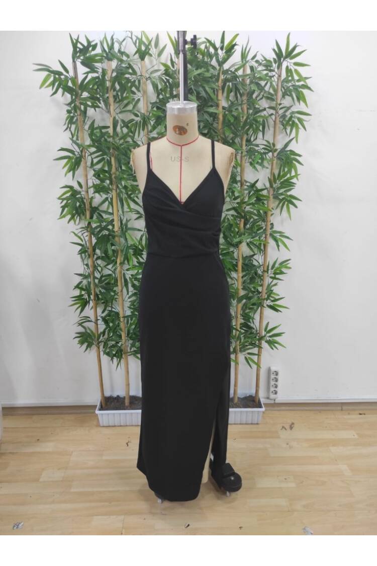 Women's Strappy Double-Collar Slit Crepe Dress - Black