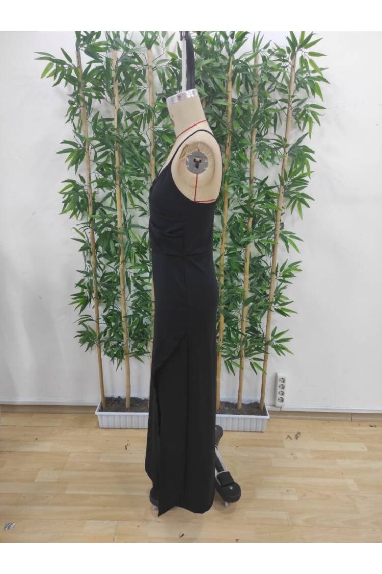 Women's Strappy Double-Collar Slit Crepe Dress - Black