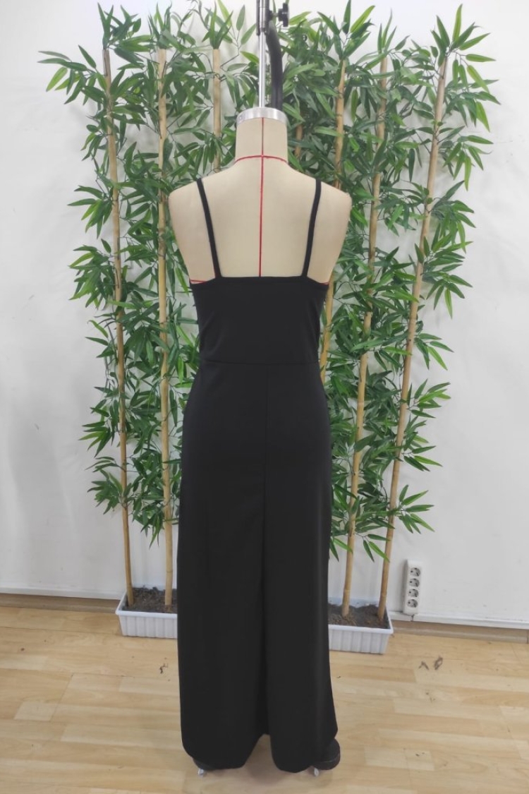 Women's Strappy Double-Collar Slit Crepe Dress - Black