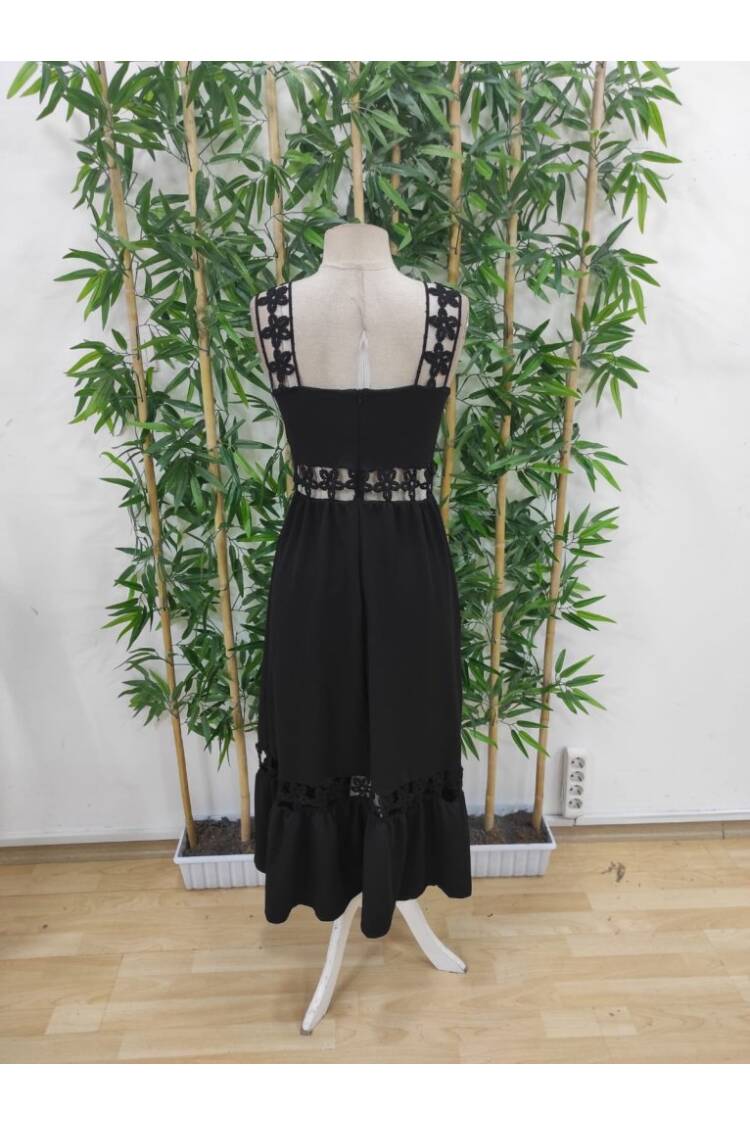 Women's Strappy Lace Detailed Kilos Janjan Crepe Dress - Black