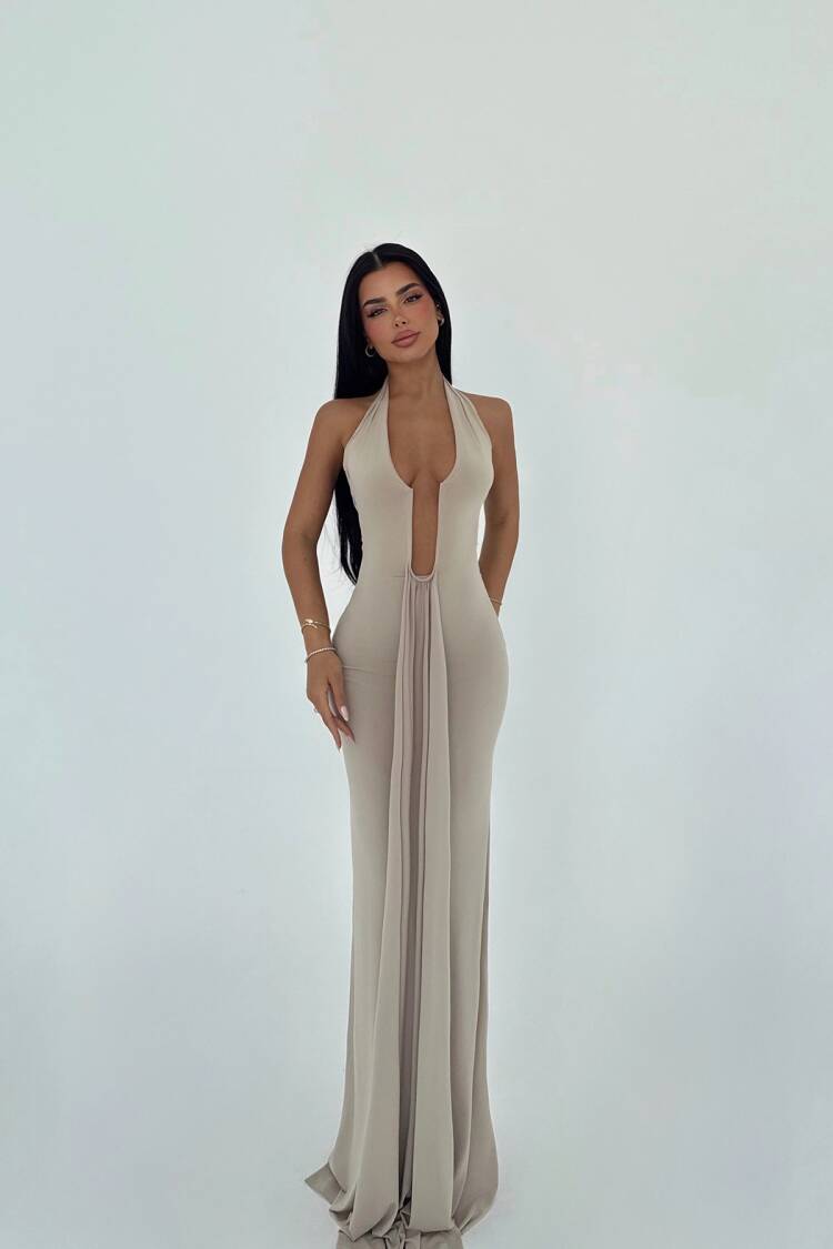 Back Detail Long Dress - EYYO ATELIER - Globality Store - Women Clothes Wholesale Turkey