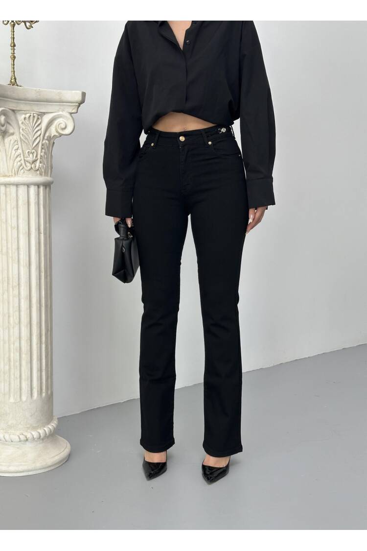 High Waist Belt Buckle Detailed Half Spanish LegJeans - LACARINO - Globality Store - Women Clothes Wholesale Turkey