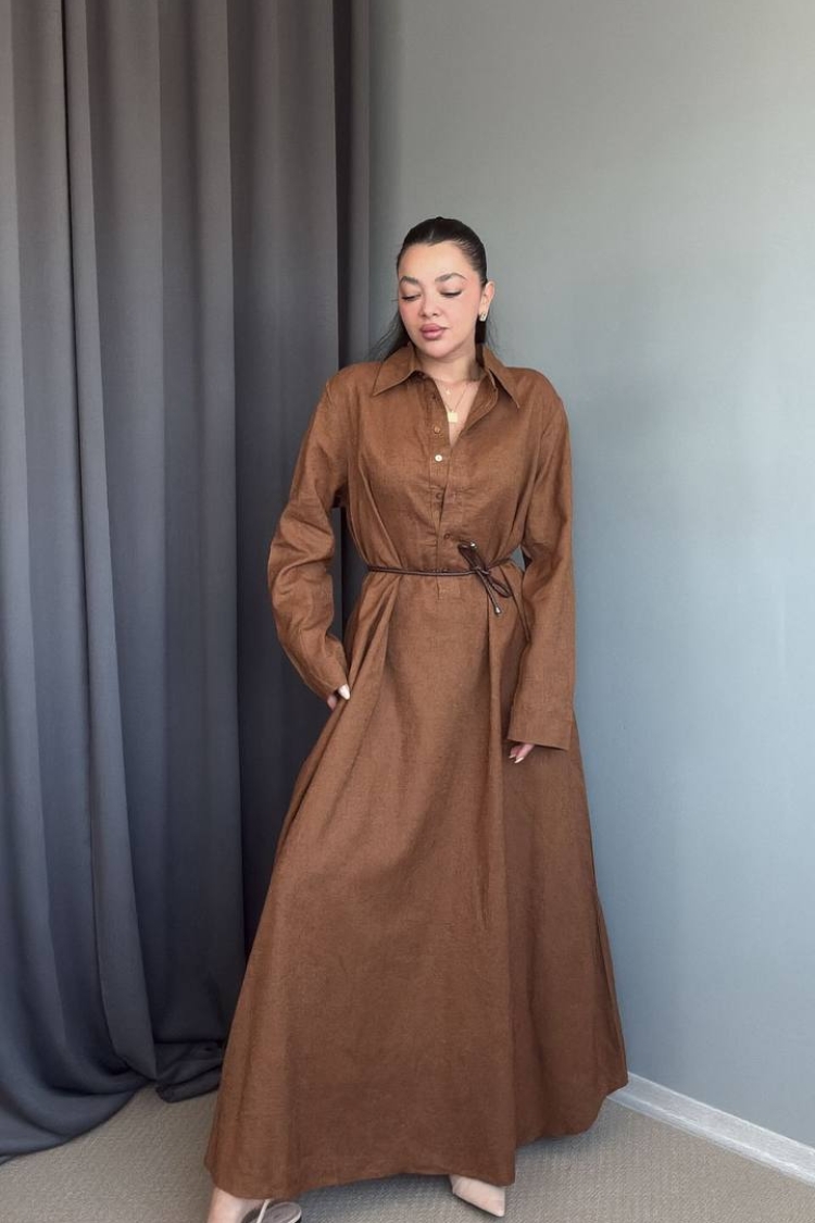 Dress - Cinnamon Color - ESPADA - Globality Store - Women Clothes Wholesale Turkey