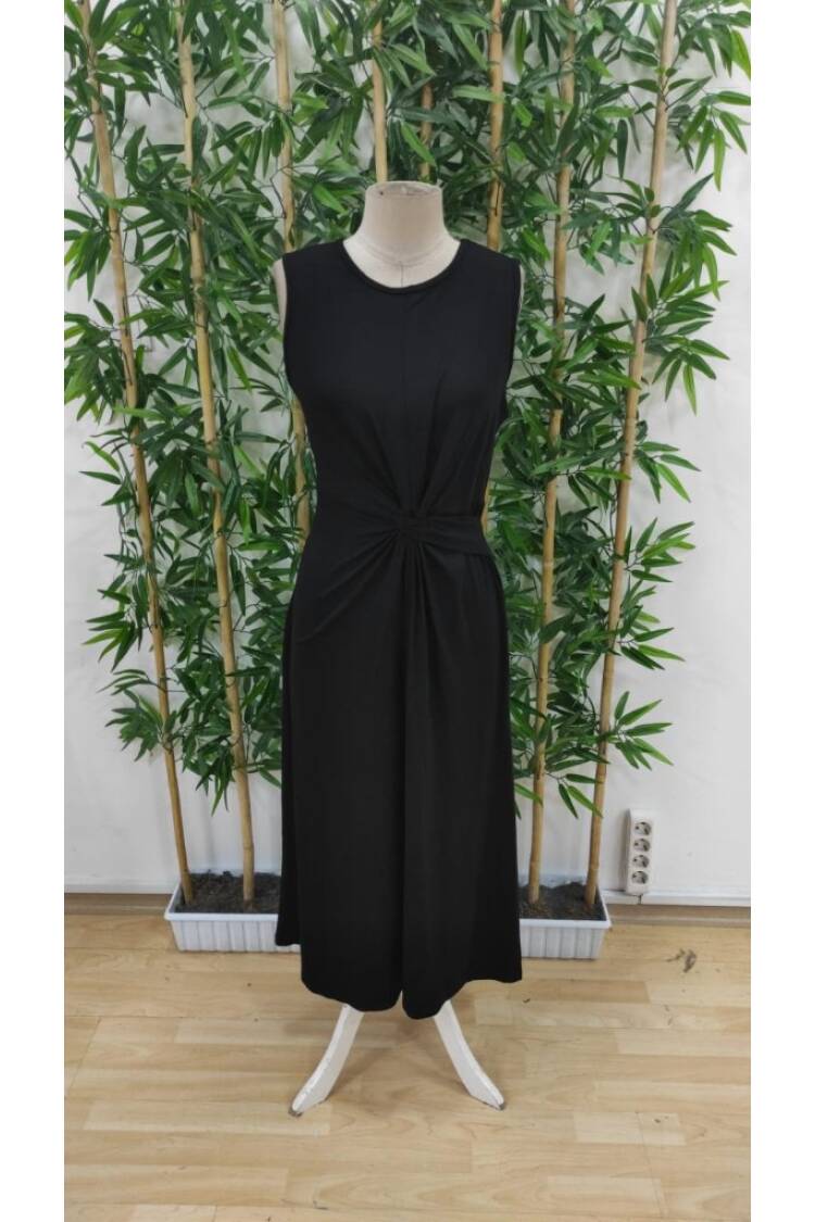 Women's Zero Sleeve Crew Neck Side Ruffle Detailed Viscose Dress - Black