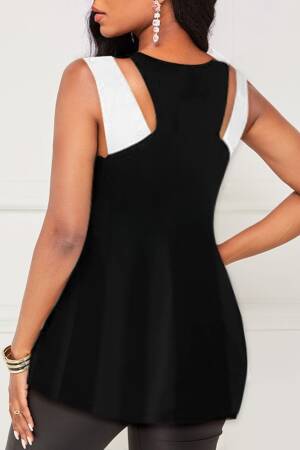Women's Strappy Neck Cross Halter Collar Double Color Viscose Blouse - Black - Brand: Janes - Women's Clothing Wholesale - Globality Store