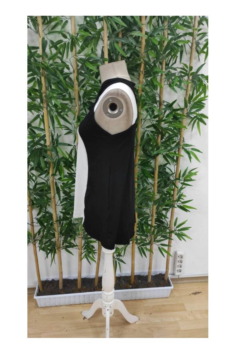 Women's Strappy Neck Cross Halter Collar Double Color Viscose Blouse - Black