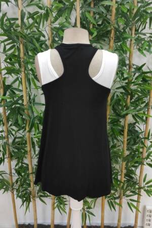 Women's Strappy Neck Cross Halter Collar Double Color Viscose Blouse - Black - Brand: Janes - Women's Clothing Wholesale - Globality Store