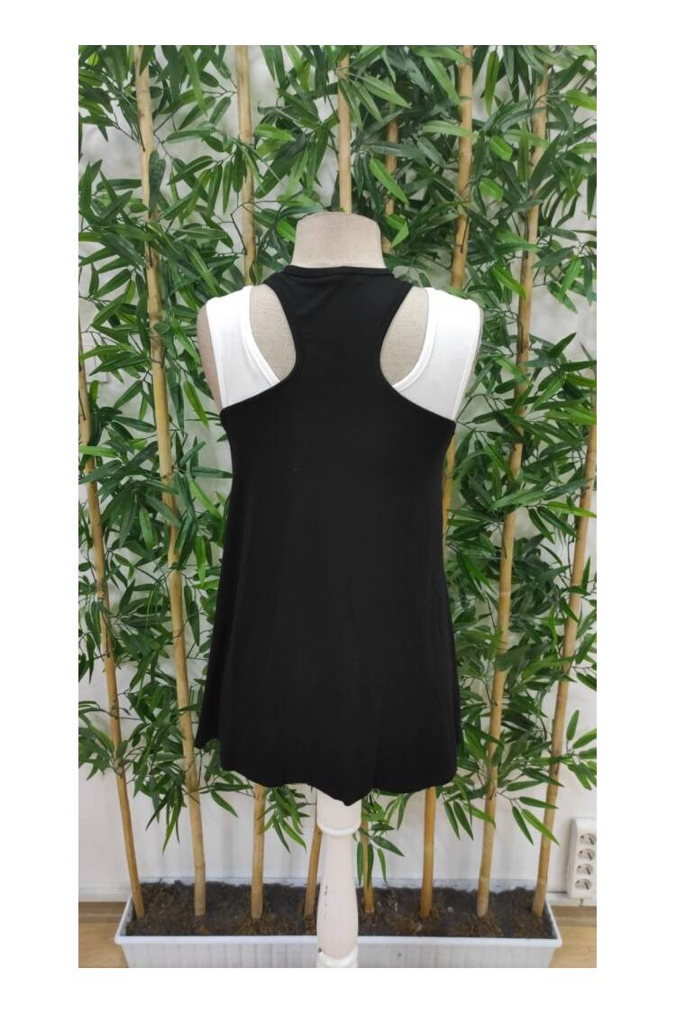 Women's Strappy Neck Cross Halter Collar Double Color Viscose Blouse - Black