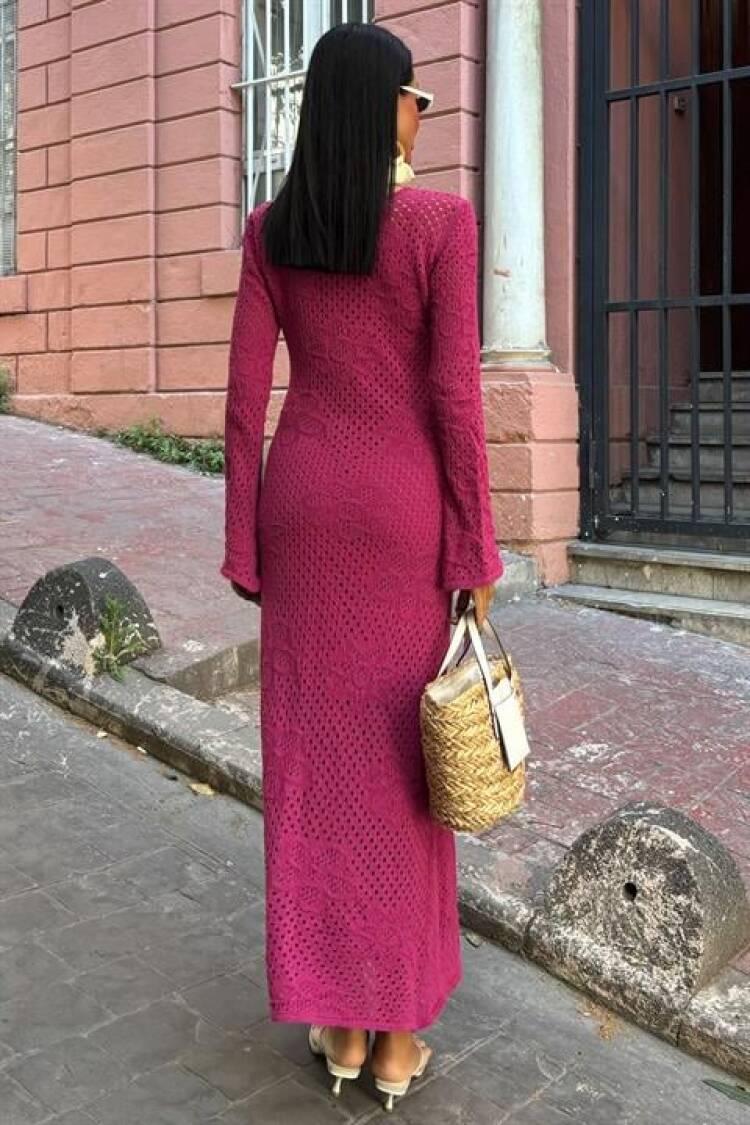 Floral Detailed Openwork Knitwear Dress
