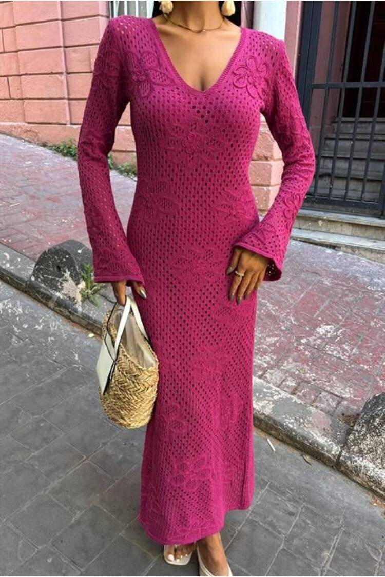 Floral Detailed Openwork Knitwear Dress