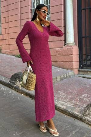 Floral Detailed Openwork Knitwear Dress - Sobe Istanbul - Globality Store - Women Clothes Wholesale Turkey