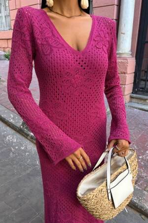 Floral Detailed Openwork Knitwear Dress - Sobe Istanbul - Globality Store - Women Clothes Wholesale Turkey