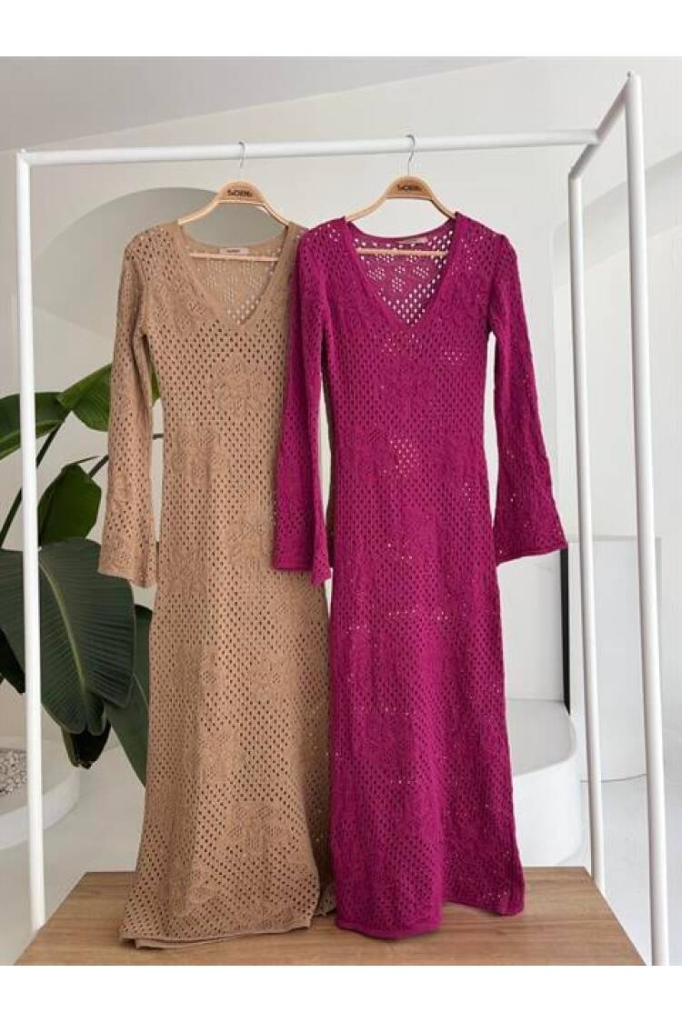 Floral Detailed Openwork Knitwear Dress