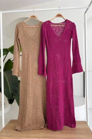 Floral Detailed Openwork Knitwear Dress - Sobe Istanbul - Globality Store - Women Clothes Wholesale Turkey
