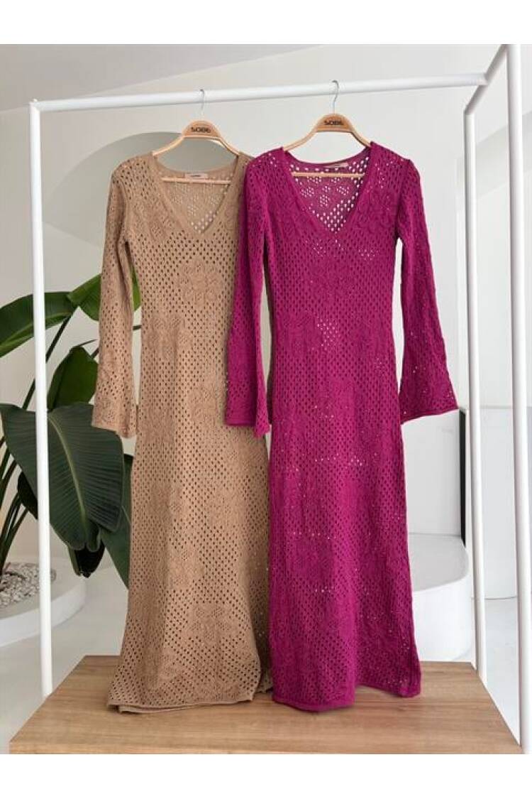 Floral Detailed Openwork Knitwear Dress