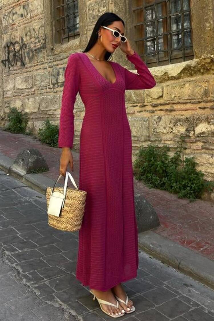 Openwork V Neck Dress - Sobe Istanbul - Globality Store - Women Clothes Wholesale Turkey