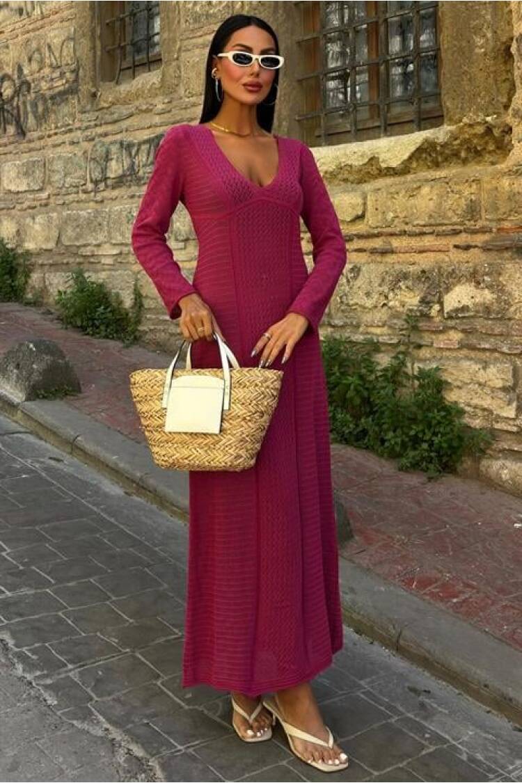 Openwork V Neck Dress