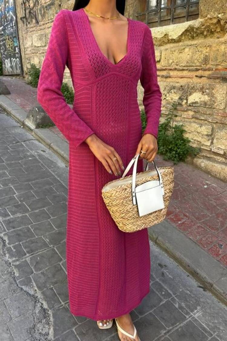 Openwork V Neck Dress