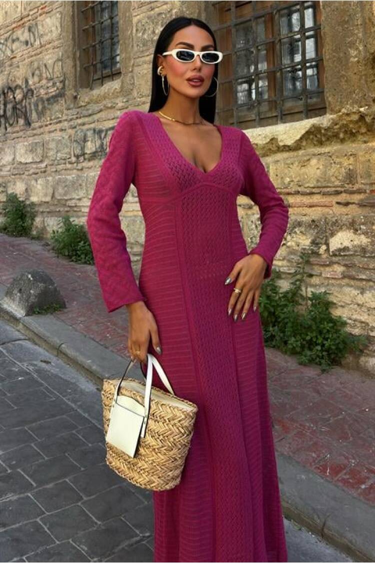 Openwork V Neck Dress