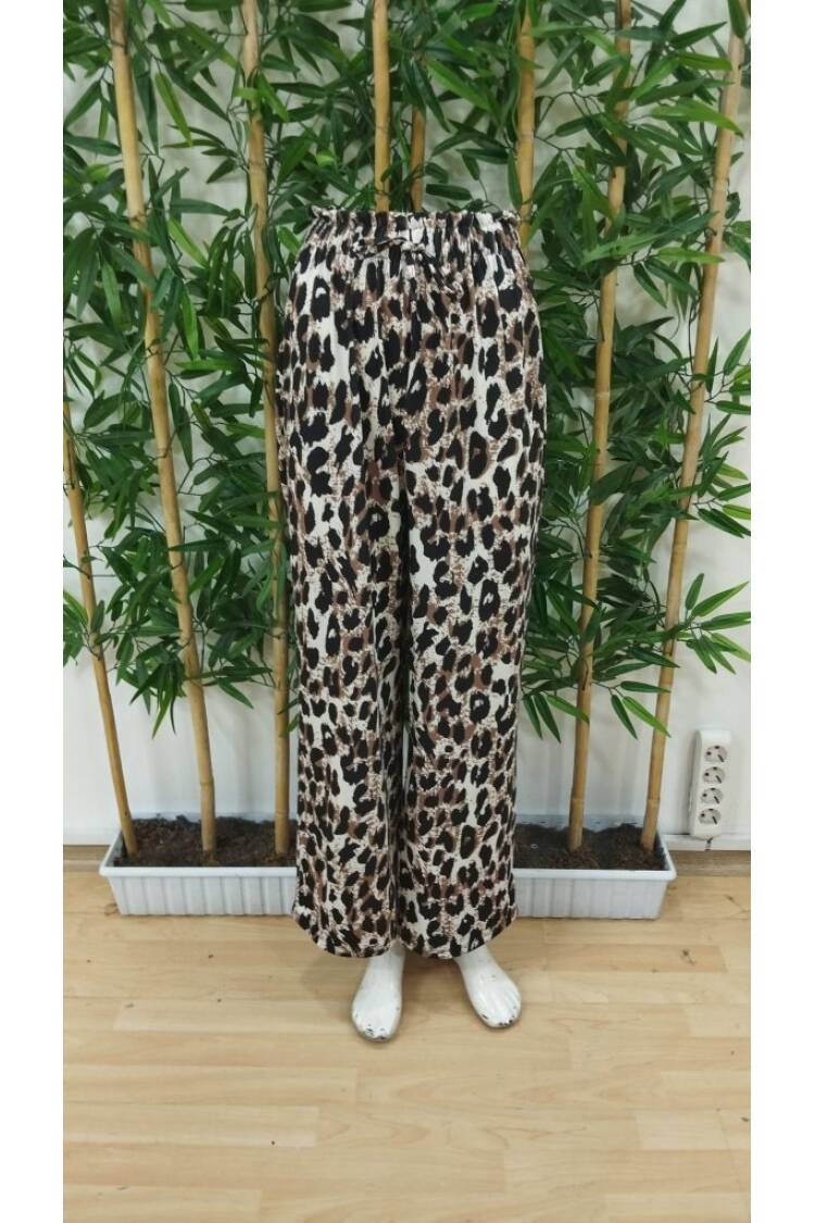 Women's High Waist Elastic Lace Up Leopard Print Jumper Pants - Leopard