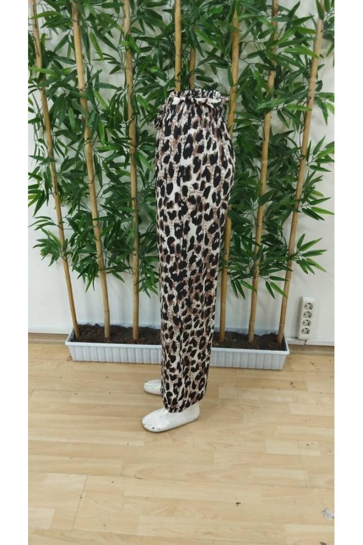 Women's High Waist Elastic Lace Up Leopard Print Jumper Pants - Leopard