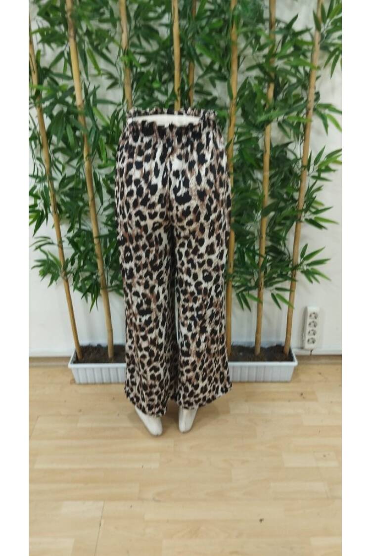Women's High Waist Elastic Lace Up Leopard Print Jumper Pants - Leopard