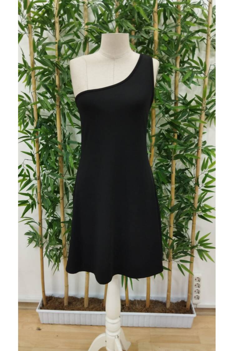 Women's One-Shoulder Strap Crepe Mini Dress - Black